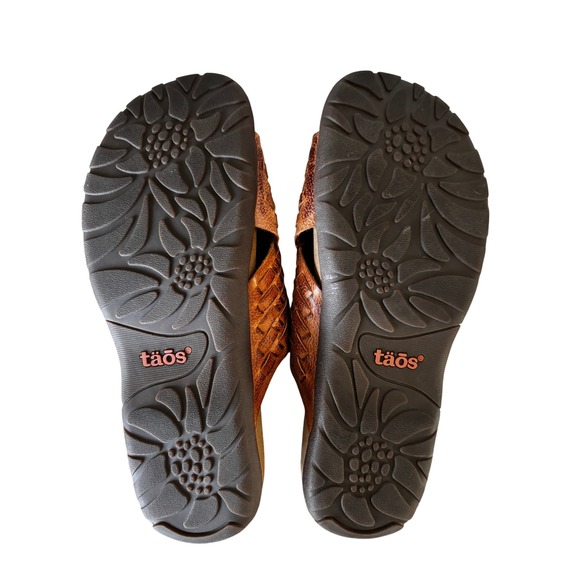Taos Women's Size 8 Guru Cognac Leather Comfort Woven Slide Sandals Spain NEW - Picture 10 of 10